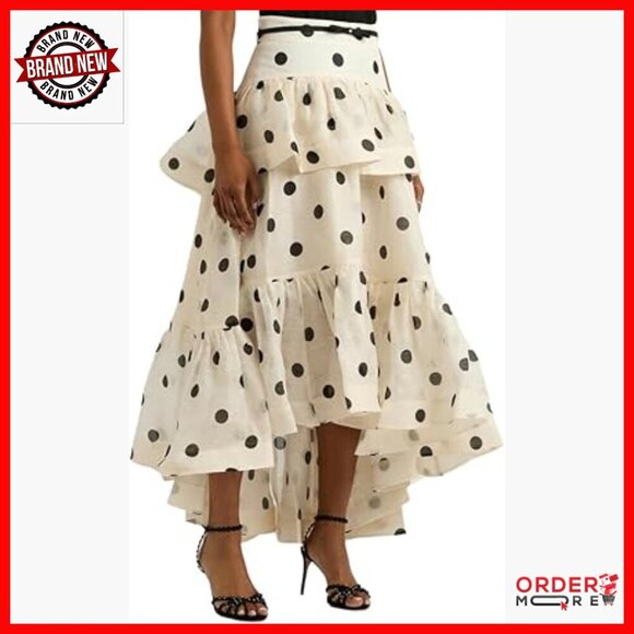 Dresses & Skirts - Polka Dot Maxi Skirt High Waist Asymmetrical Ruffle Layered Summer